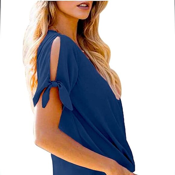 Navy blue chiffon-style blouse by Hotapei XL - Picture 2 of 8